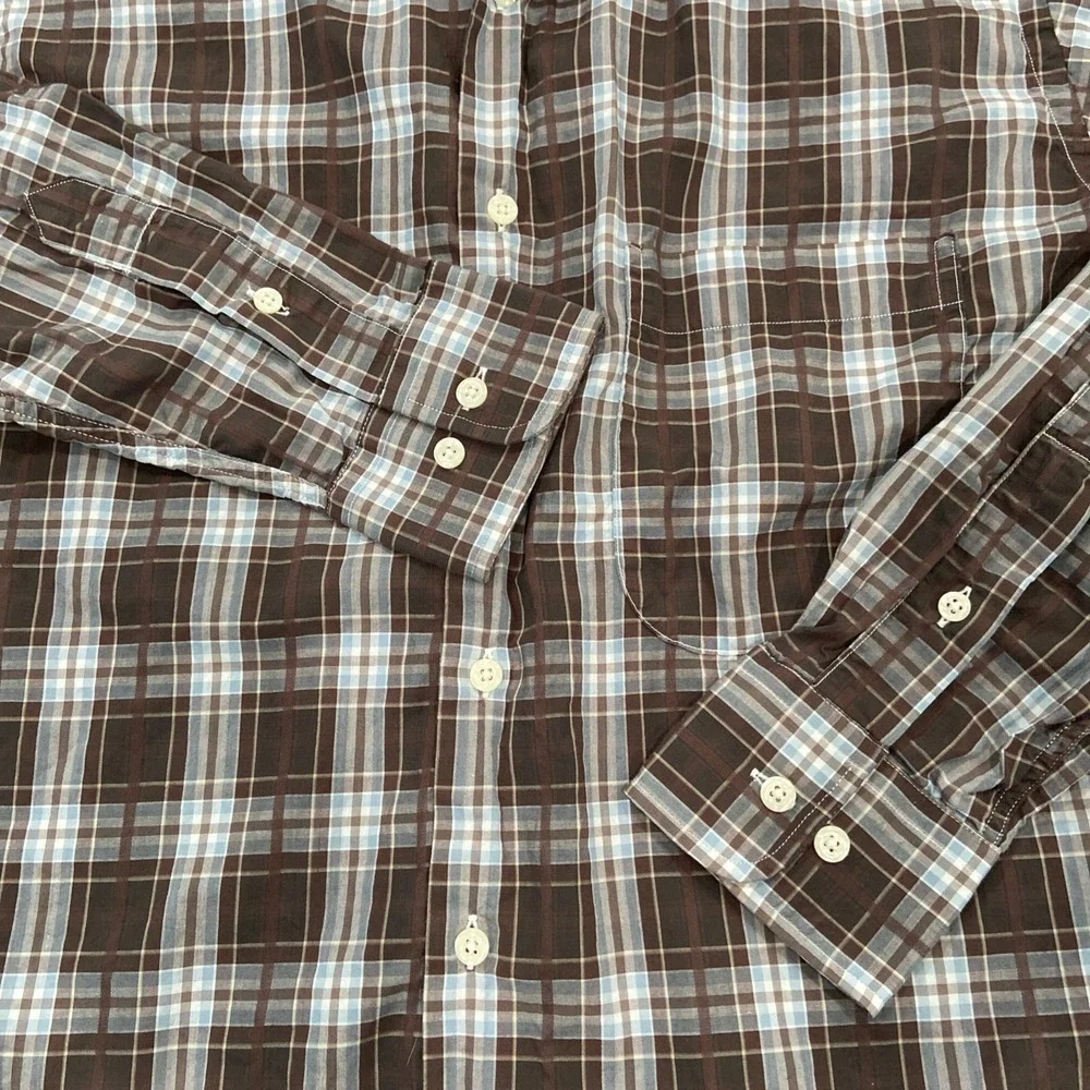 Vintage Kenneth Gordon Plaid‎ Button Down Shirt Men Size M Brown Blue USA Made
